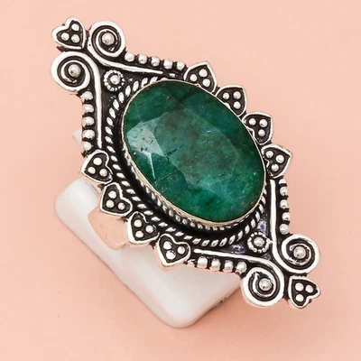 Joyería de plata hecha a mano con piedras preciosas de cuarzo esmeralda "7,5" Foto 1 de 4