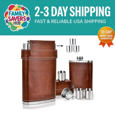 Leakproof 8oz Whiskey Flask with Funnel & Shot Glasses - Perfect Gift for Men - Image 1 of 4