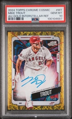 2024 Topps Chrome Cosmic Gold Interstellar Refractor Mike Trout 43/50 PSA 10 #MT - Image 1 of 2