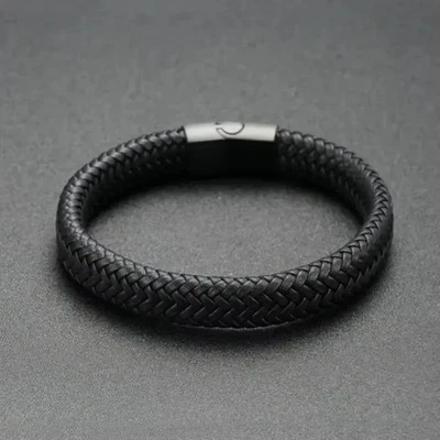 Faux Leather Magnetic Bracelet Black Adjustable Cuff Wristband Men Jewelry - Image 1 of 4