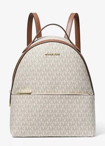Michael Kors Sheila Medium Logo Backpack Brown Vanilla MSRP $498 NWOT - Picture 1 of 13