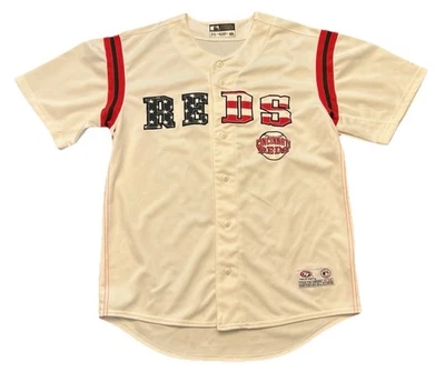 True Fan Cincinnati Reds Jersey MLB Red White Men M Embroidery Logo Stars Stripe - Image 1 of 4