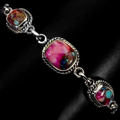 Pulsera de plata de ley 925 antigua Kingman turquesa 10x8 mm joyas de piedras preciosas 7 Foto 1 de 4