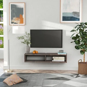 Wall Mounted Media Console Floating Storage for Living Room, Dark Grey - Picture 1 of 11