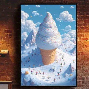 Póster surrealista de esquí de montaña helado caprichoso invierno arte de pared esquí esquiador - Imagen 1 de 5