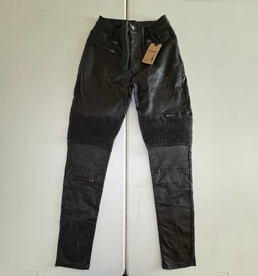 Pantalones de moto Lexiart para mujer de cuero sintético negros talla 12 ajustados estilo motociclista nuevos con etiquetas Foto 1 de 4