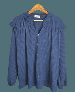 Kaileigh Texured Split V Neck Pullover Button Details Blouse Women L - Picture 1 of 10