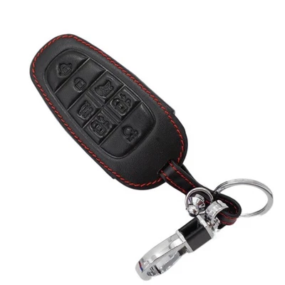 Black Leather 7 Buttons For 2020 2021 Hyundai Sonata Nexo Key Fob Cover Chain - Image 1 of 3