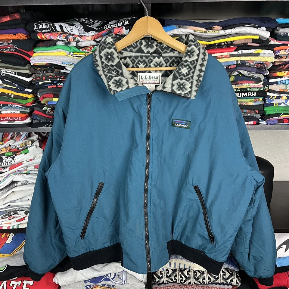 Vintage 90s LL BEAN Mens XL Aztec Fleece Lined Warm Up Jacket Bomber Western  - Image 1 of 4