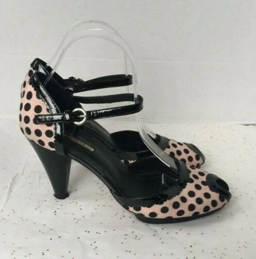 Via Spiga Barbie Pink Black Polka Dot Pin up Style Peep Toe D'orsay Pump  Sz 9 - Image 1 of 4