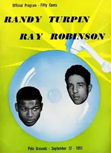 Randy Turpin vs Sugar Ray Robinson - 1951 - imán de promoción de lucha Polo Grounds - Imagen 1 de 2