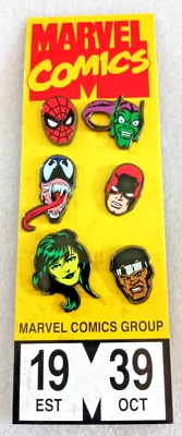 Juego de 6 prendedores cabeza Spider-Man 2019 NYCC Marvel Comic exclusivo coleccionista #1 nuevo sin usar, en caja Foto 1 de 4