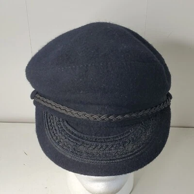 De Colección Youngan Lana Acrílico Nylon Sombrero Talla Mediana M Mujer Negro Cadete Cuerda Cabbie Foto 1 de 4