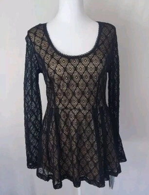 Nuevo con etiquetas Top Catherine Malandrino para mujer mediano negro encaje ganchillo débil gótico hada vampiro Foto 1 de 4