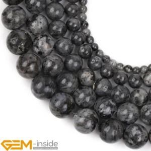 Natural Stone Black Larvikite Labradorite Round Loose Beads Jewellery Making15" - Picture 1 of 44