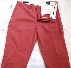 Polo Ralph Lauren Hombres Rojo Algodón Clásico Frente Plano Chino Pantalones Nuevos con Etiquetas 32 x 32 - Imagen 1 de 4