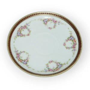Österreich Porzellan Untertasse Antik Gold Band Blumenmuster handbemalte Rosen - Bild 1 von 4
