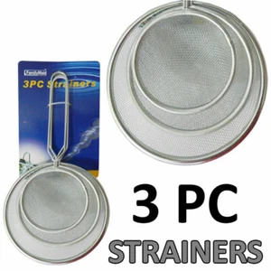 3 PC Stainless Metal Fine Mesh Strainers Sieve W Handle 3 Large Sizes AD-KS-3244 - Picture 1 of 2