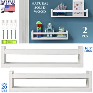 2 PCS FLOATING WALL SHELVES NATURAL WOOD DISPLAY KITCHEN BATHROOM LIVING ROOM - Picture 1 of 12