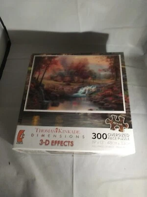 Thomas Kinkade 3 D Effects Mountain Retreat 300 Pc. Puzzle 19x13in..Sealed - Image 1 of 3