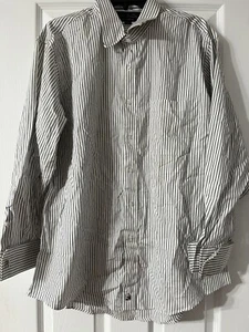 JOHN W. NORDSTROM Mens White Grey Striped Long Sleeve Dress Shirt Sz 17-32 - Picture 1 of 11
