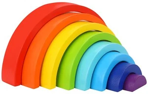 TOOKYLAND Empileur Arc-en-Ciel en Bois - 8pcs - Jouet de Blocs à Empiler, 18m+ - Photo 1 sur 9
