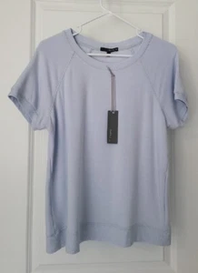 NWT Matty M Medium Short Sleeve Sweater Top Soft Fleece Inner Lining Sky Blue  - Picture 1 of 3