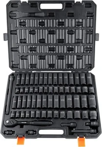 65-Piece SAE & Metric 1/2" Drive Impact Socket Set - Cr-V Steel for Auto Repairs - Picture 1 of 11