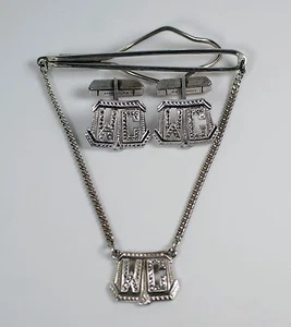 Gemelos de plata esterlina vintage Art Deco Kimler Daniels marcasita WC barra de corbata - Imagen 1 de 8