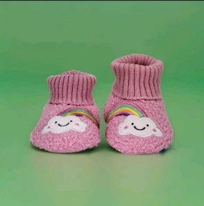Pink Fuzzy Slippers With Cloud & Rainbow Design - Toddler Size 5 - Wonder Nation - Picture 1 of 12