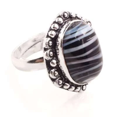 Botswana Achat Edelstein Versilbert Handmade Verstellbarer Ring Schmuck R-1148 - Bild 1 von 3