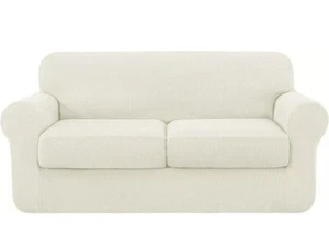 Subrtex 3 Piece High Stretch Slipcover for Double Cushion Sofa,Ivory Colour,UK - Picture 1 of 6