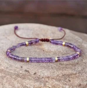Natural Crystal Amethyst Small Dainty Beads Healing Protection Women Bracelet - Picture 1 of 2