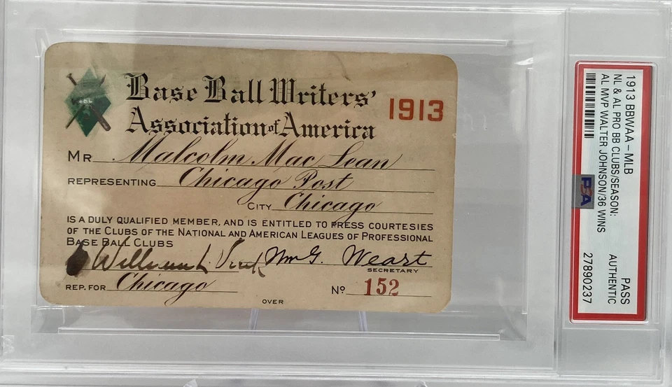 1913 PSA Ticket Pass Opening Ebbets/Polo Grd/Walter Johnson MVP/Thorpe Debut⚾️ - Image 1 of 4