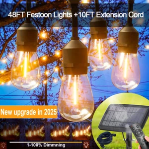 18M(15+3) Dimmable Solar Festoon String Lights Outdoor Garden Wedding Camping AU - Picture 1 of 18