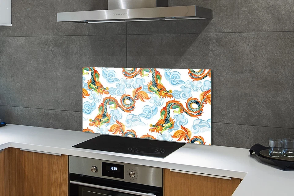 Tulup Panel de vidrio 100x50 cm protector Dragones de colores japoneses - Imagen 1 de 4