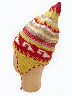 Ручной работы вязаная теплая шляпа с ушными клапанами цветной геометрический узор горчичная шляпа - Изображение 1 из 4