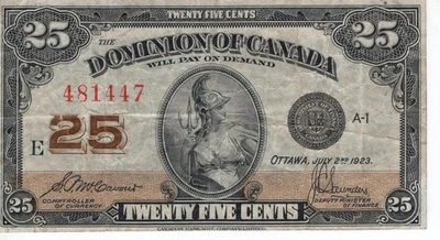 Dominion of Canada 1923 25 Cents Shinplaster McCavour-Saunders VF - Image 1 of 2
