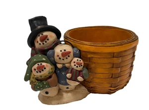 Suzi Skoglund Blossom Bucket Snowman Family Basket Holds Votive Candle EUC Rare - Picture 1 of 12