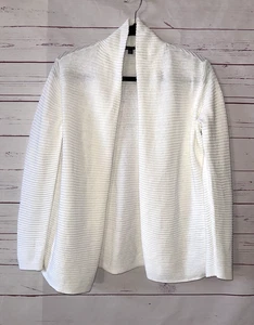 EILEEN FISHER Size XS Organic Linen Cotton Ribbed Open Cardigan Sweater White - Picture 1 of 6
