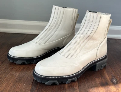 Rag & Bone SHAWN Antique White Leather Ankle Boots 39 Lug Sole Chelsea US 9 - Image 1 of 4