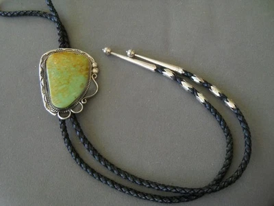 Corbata Bolo de Plata Esterlina Turquesa Verde Suroeste Johnson Calibre Pesado 3"x2" Foto 1 de 4