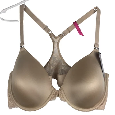 NWT Maidenform 7112 One Fab Fit Extra Coverage T-Back Bra Lace Back Nude Sz 40C - Image 1 of 4