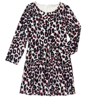 Girls Sz 8 Long Sleeve KITTY IN PINK Animal Print Dress Front Pockets GYMBOREE - Image 1 of 3