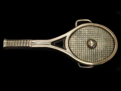 TD03138 VINTAGE 1978 **RAQUETE DE TÊNIS** FIVELA DE CINTO BARÃO BRONZE SÓLIDO ESPORTIVO - Imagem 1 de 2