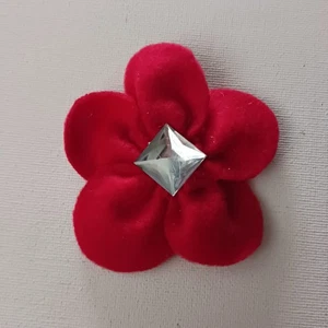 Daisy Hair Clip Solid Red Fleece Fabric / Handcrafted Hair Accessory  - Picture 1 of 4