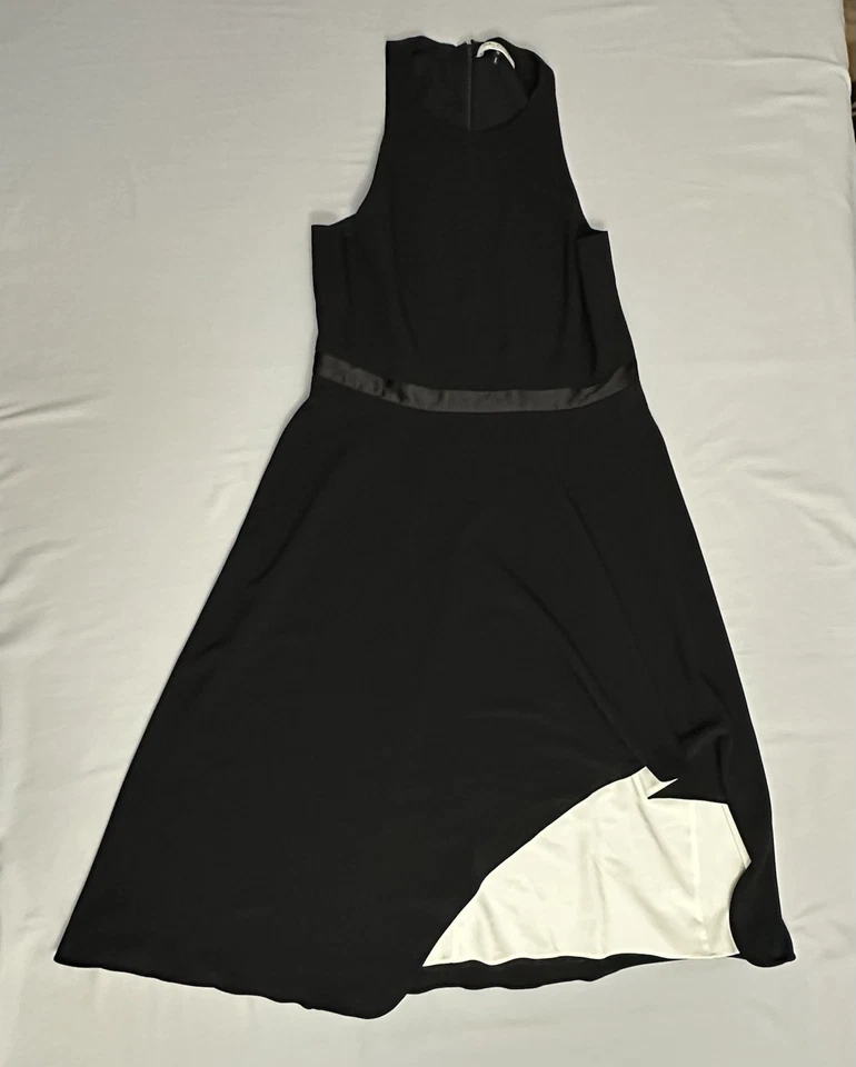 Halston Heritage Dress Womens 12 Black Sleeveless Asymmetrical Midi A-Line Swing - Image 1 of 4