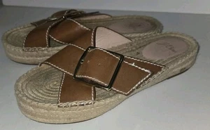 JCREW brown Leather Buckle Criss Cross Strappy Espadrille Slides Sandals 6.5 - Picture 1 of 6