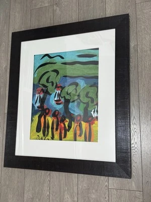 PETER KEIL - PLAYA - VELEROS - MARCO DE MEDIADOS DE SIGLO - PINTURA ACRÍLICA 28”x32” Foto 1 de 4