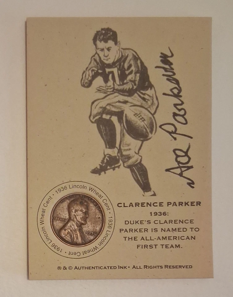 Tarjeta de fútbol americano Clarence Ace Parker Duke firmada auténtica automática 1956 Penny Foto 1 de 1